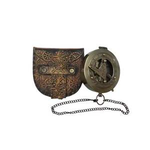 Fully Functional 45mm Brass Round Sundial <b>Compass</b> with Leather Cover Handcrafted Nautical Home Decor Item Great Gift - Product Image 4