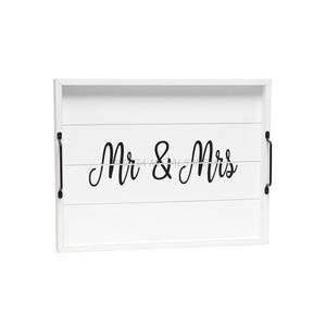 Plateau en bois de vente chaude de couleur blanche élégante avec forme rectangulaire et conception de pays des merveilles d'hiver parfaite pour la décoration saisonnière - Product Image 2