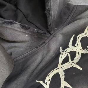 Sudadera con capucha de lavado ácido de gran tamaño para hombre con parches bordados diseño personalizado de diamantes de imitación estilo hombro caído 100% algodón para primavera - Product Image 6