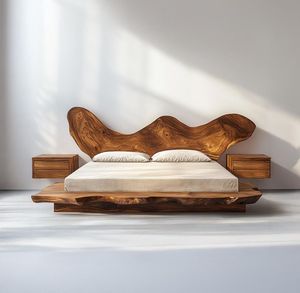 Cama Moderna de Madera Sólida con Borde Natural, Plataforma de Cama Suave, Muebles de Dormitorio Personalizados para Villas y Resorts - Product Image 1