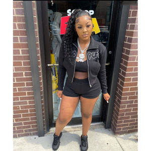 Ensemble haut court et short personnalisé pour femmes nouveauté sweat à capuche zippé coupe ajustée taille XL tissu polaire respirant tenue décontracté grande taille - Product Image 6