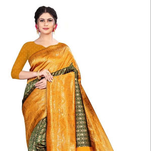 High Quality Heavy Jacquard Silk Sarees with Golden Big Jacquard Weaving Border <b>Indian</b> & <b>Pakistani</b> <b>Clothing</b> - Product Image 1