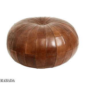 <b>Leather</b> Ottoman Foot <b>Stool</b> <b>Leather</b> Pouf Cover Footstool Footrest Unstuffed Handmade Round Ottoman Poufs for Living Room Bedroom - Product Image 1