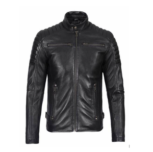 High Quality Custom 100% Genuine Leather <b>Jacket</b> with Stand Collar Winter <b>Biker</b> Style <b>Jacket</b> Breathable Inner Viscos Lining - Product Image 1