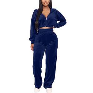 Women's 2 Piece Outfits Velvet <b>Tracksuit</b> Zip up Crop top Style Hoodie <b>Velour</b> Sweatpants Workout Sweatsuit - Product Image 6