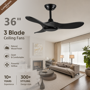 36 Inch Solid Wood 3 Blade <b>Ceiling</b> <b>Fan</b> Without Light with <b>Remote</b> <b>Control</b> Quiet DC Motor for Modern Bedroom Living Room - Product Image 1