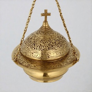 Quemador de incienso de latón colgante de Aura Celestial DivineFume de vaticanMist, incensario de acabado antiguo para rituales de la Iglesia y adoración sagrada - Product Image 2