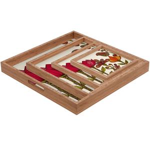 Dernier plateau de service carré en bois émaillé imprimé pour usage domestique et stockage Prix de gros Meilleur plateau indien - Product Image 3