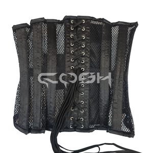 Corset sexy en maille noire respirante avec double fermeture éclair et baleines en satin - Product Image 6