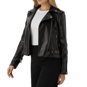 Veste en cuir pour femme, longue, zippée, ajustée, grande taille, hiver, moto, motard, respirante, col montant, veste en PU, 2026 - Product Image 3