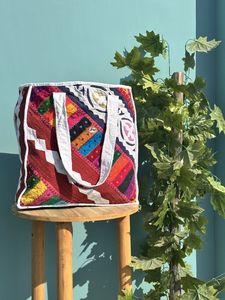 Bolso de compras bohemio acolchado de algodón hecho a mano para mujer, diseño de retales para comestibles, playa, uso diario, viaje perfecto - Product Image 3