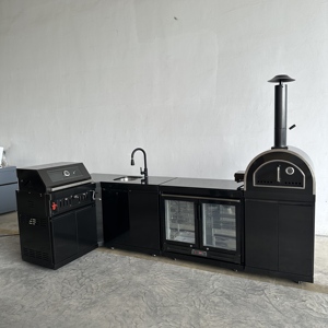 Lavello nero a forma di L per <span class=keywords><strong>cucina</strong></span> all'aperto frigo a carbone forno per la <span class=keywords><strong>Pizza</strong></span> barbecue Grill da giardino <span class=keywords><strong>cucina</strong></span> frigo - Product Image 3