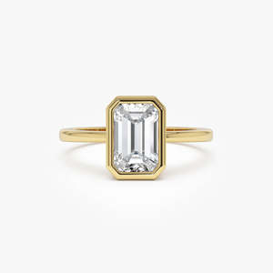Sparkling Emerald Cut Bezel Set Lab Grown Diamond Engagement <b>Ring</b> 1.50 Ct E-F VS 14K Gold For Bridal Anniversary Gift - Product Image 3
