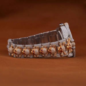 Crâne personnalisé entièrement glacé automatique mécanique Moissanite diamant montre-bracelet avec deux tons élégant Hip Hop montre - Product Image 5