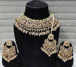 Bridal choker necklace set with earrings high quality kundan stones Anti Tarnish and <b>pearls</b> for wedding and party wear - Product Image 1