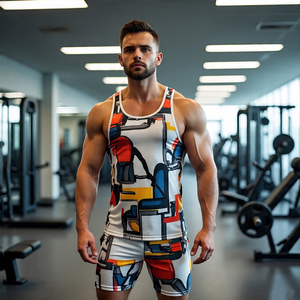 Ensemble chemise et short sans manches à sublimation pour homme, débardeur imprimé de musculation, ensemble deux pièces pour homme - Product Image 5