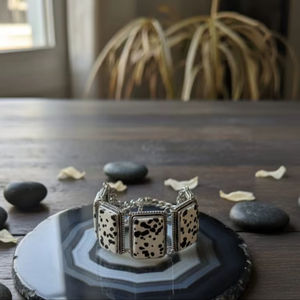 925 Sterling Silver Multi-Gemstone ID <b>Bracelet</b> Natural Dalmation Jasper Healing Stone for Party or Gift - Product Image 2