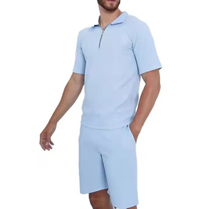 Vente en gros 100% coton Ensemble de shorts d'été pour hommes Costumes formels Polos de golf Chemises pour hommes Deux pièces Ensemble de t-shirts et shorts 1/4 Demi-fermeture éclair - Product Image 3