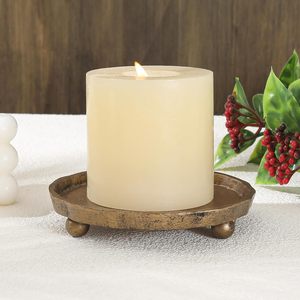 Vintage Cast Iron Pillar <b>Candle</b> Holder Plate Rustic Brass Round <b>Candle</b> Tray Base for <b>Small</b> Pillar <b>Candles</b> Farmhouse Table Decor - Product Image 2