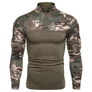 Polo camouflage à manches longues élastique coupe ajustée décontracté col montant coton automne jeunesse T-shirt tactique - Product Image 6