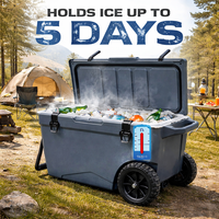 Glacière isotherme robuste à roulettes Icerejion 60QT, étanche, pour le camping, la pêche et les activités de plein air, maintien de la glace pendant 3 à 5 jours
