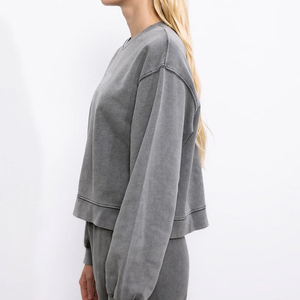 Proveedor profesional de fábrica Sudadera de lana de algodón lavado con ácido de manga larga para mujer Nuevos estilos para el invierno - Product Image 3