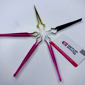 Pince à cils GETUP BROSONS IMPEX anti-magnétique et anti-statique, longueur 10 mm, rose/or/noir, isolation personnalisée, couleur noire, en acier inoxydable - Product Image 2
