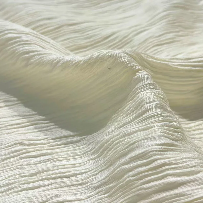 Crinkle Rayon Nylon Plisse Pleated Fabric Textured Woven Jacquard Fabric for Dress Pants