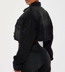 2025 haute qualité dames Denim veste décontracté en plein air mode à manches longues coupe ajustée conception recadrée coton remplissage OEM entretenu - Product Image 2