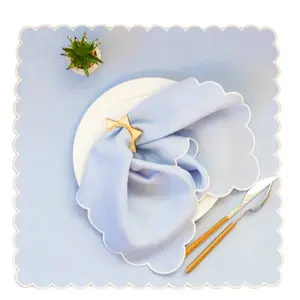 dusty blue napkin placemat with white scallop border for table decoration18 "x18" size table linen wedding napkin for restaurant