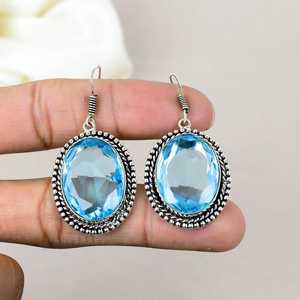 Pendientes de piedras preciosas de Topacio Azul, Plata de Ley 925 hecha a mano, estilo bohemio, joyería elegante para mujer, regalo para fiesta - Product Image 6