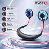 Ventilateur de cou mains libres, rechargeable USB, sans pales, turbo, flux d'air à 360°, plusieurs vitesses, lumière d'ambiance colorée, refroidissement silencieux pour voyage et gym