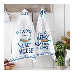 <b>The</b> Lake Is My <b>Happy</b> <b>Place</b> Embroidered Kitchen Towel Quality For Cleaning Custom Eco Friendly Multi-purpose Cotton Towel - Product Image 2