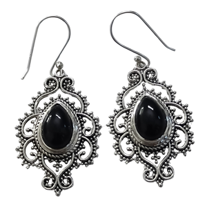 Boucles d'oreilles pendantes en argent sterling 925 faites à la main avec onyx noir naturel, forme poire, motif goutte d'eau, style bohème chic, pour anniversaire - Product Image 1