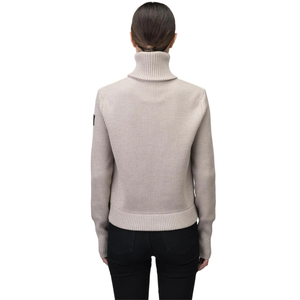 Veste en tricot hybride ivoire pour femmes, devant matelassé, fermeture éclair intégrale, col montant, manches extensibles, style élégant et confortable pour l'hiver - Product Image 2