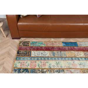 Alfombra Turca, Alfombra Vintage de 2.3x5.6 pies, Alfombra de Lana con Diseño a Cuadros Azules - Product Image 4