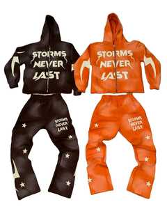 Nuevo DISEÑO DE chándales para hombre, parche desgastado personalizado, conjunto de Sudadera con capucha lavada con ácido bordado, sudor apilado acampanado, estampado transpirable - Product Image 1