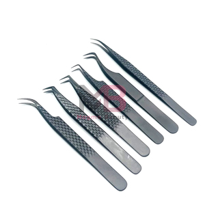 Juego de Pinzas para Extensión de Pestañas Muy Famoso, Acero Inoxidable Japonés, Puntas de Plasma Negras, Mango Negro Mate con Recubrimiento de Color - Product Image 4