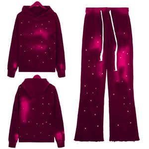 Conjunto de Ropa Deportiva de Invierno para Adultos, Grueso, Lavado Ácido, Transpirable, con Detalles de Pedrería, Talla Grande, Diseño Sólido - Product Image 2