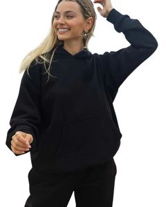 Ensemble de survêtement en molleton pour femmes noires, sweat-shirt à capuche chaud et pantalon de jogging, doux, décontracté, deux pièces, vêtements de détente pour l'hiver - Product Image 4