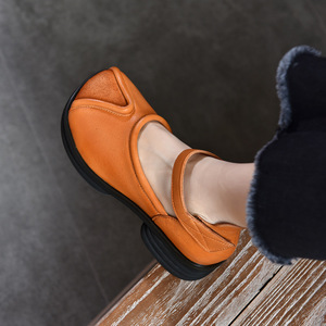 Mocassins en cuir à plateforme pour femmes, semelle épaisse, faciles à enfiler, chaussures tendance pour le bureau et le quotidien - Product Image 1