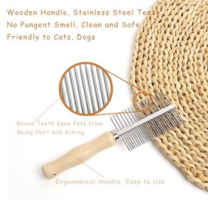 Simple Design Double-Sided Metal Pet Comb with Wooden Handle Effective for Loosening & Removing <b>Mats</b> for <b>Cats</b> & Dogs Grooming - Product Image 3