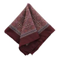 Nouveau Mouchoir de Poche Haut de Gamme 100% Soie Roulé à la Main pour Homme, Bordeaux, Imprimé Géométrique Floral Personnalisé, Tendance
