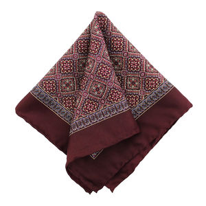New Premium 100% <b>Silk</b> Handrolled Pocket Square Men's Burgundy <b>Handkerchief</b> Custom Geometric Floral Print Square <b>Handkerchiefs</b> - Product Image 3