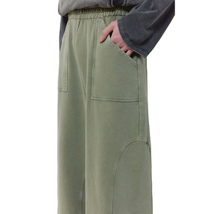 Haute qualité coupe régulière grande taille hiver hommes Streetwear coton lavé Vintage jambe large pantalon de survêtement droit - Product Image 4