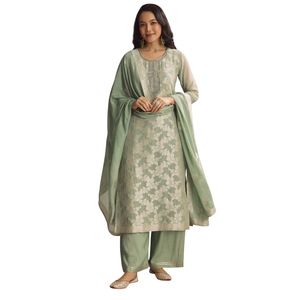 Costume Bandhani Palazo en soie orange clair avec broderie Vente en gros Vêtements ethniques pour femmes Usine de vêtements OEM Fournisseur en vrac Mode - Product Image 2