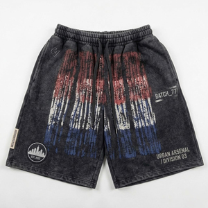 Custom Mens black Acid Wash zip up Hoodie Shorts Tracksuit <b>Set</b> Graphic Streetwear Heavyweight OEM Private Label B2B Manufacturer - Product Image 2
