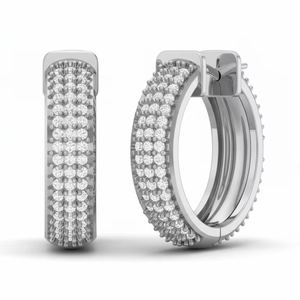 Pendientes de Aro de Oro de 14K con Tres Hileras de Diamantes Naturales Radiantes para Mujer - Product Image 1