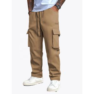 Pantalones Cargo ligeros de alta calidad Unisex, secado rápido, logotipo personalizado, cintura elástica, decoración Vintage, planos, Fitness, deportes, hombres - Product Image 1