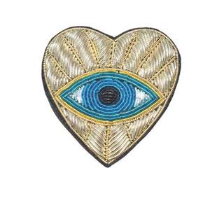 Broche œil porte-bonheur brodée à la main avec perles, logo personnalisé, fil de bullion traditionnel, tissu en toile, options à coudre, à broder ou à aimant - Product Image 5